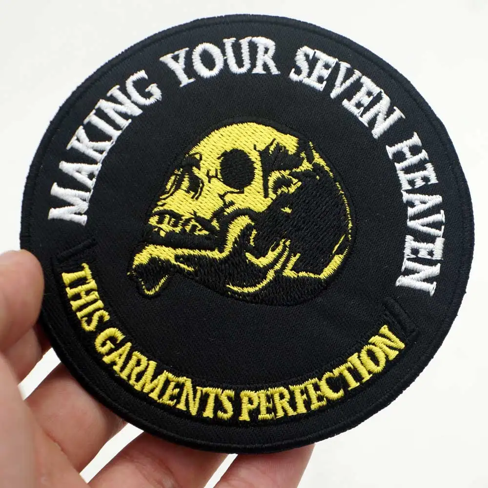 MAKING YOUR SEVEN HEAVEN SKULL iron on backing funny punk rock embroidered biker motorcycle patches | Дом и сад