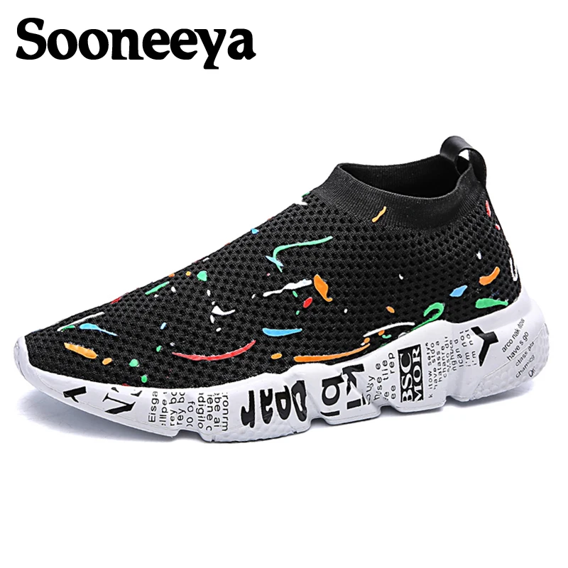 Sooneeya/новые трендовые камуфляжные кроссовки; мужские слипоны; обувь с низким верхом; сетчатые носки на плоской подошве; обувь унисекс с граффити; носки; обувь