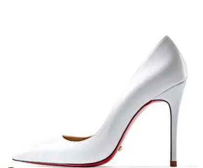 white nappa 10cm Весенне-летние женские пикантные туфли-лодочки; Яркие туфли из натуральной кожи на высоком каблуке 12 см; свадебные туфли с красной подошвой на каблуке; серебристые женские туфли на шпильке из органической кожи - Цвет: white nappa 10cm