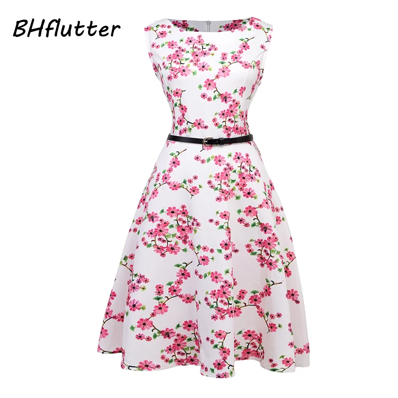 BHflutter Women Dress New Arrival 2017 Floral Print Sleeveless Summer Dresses Ladies Ball Gown Vintage Party Vestidos | Красота и