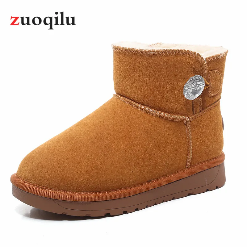 2018 New Winter Boots Leather Suede Snow Women Female Ankle Thick Warm Shoes Black | Обувь