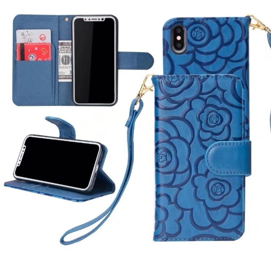 Модный 3D чехол из искусственной кожи с цветком камелии для iPhone X 7 8 plus 6S 6Plus samsung S8 S9