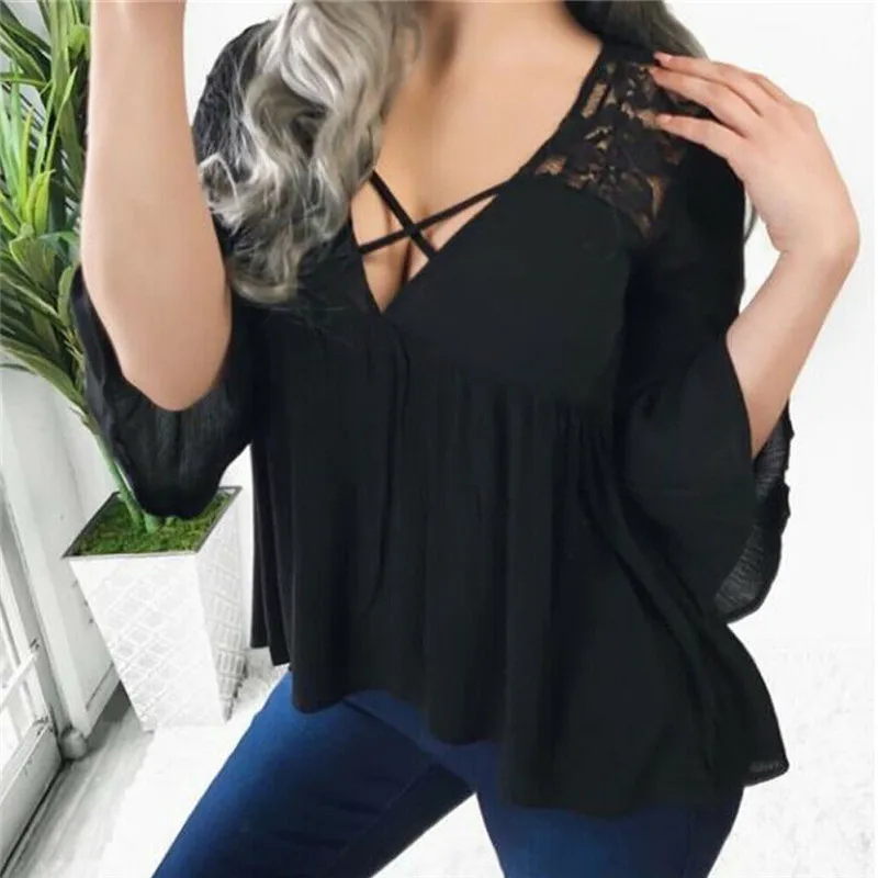 Мода Boho пляжные летние женские топы и блузки 2019 короткий рукав кружевная блузка