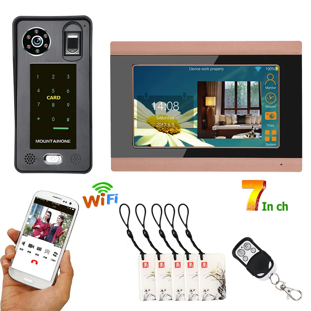 

7inch Color Touch LCD Wired Wifi Fingerprint IC Card Video Door Phone Doorbell Intercom System with Door Access Control System