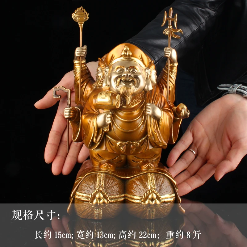 31CM LARGE --GOOD BUDDHA-- Asia Great Japan Tokyo HOME Talisman Money Drawing God of wealth 3 face Mahakala GOD brass statue | Дом и сад
