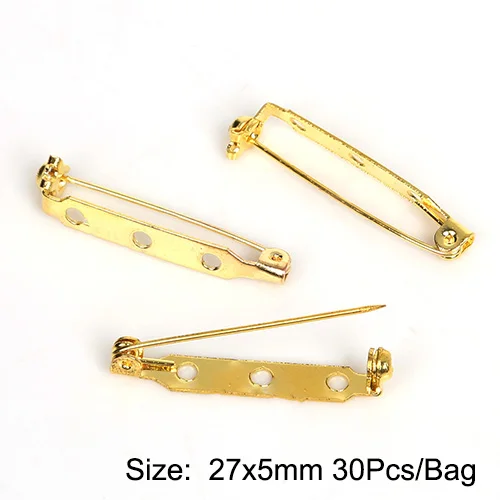 Gold 27x5mm Новая позолоченная/бронзовая железная Брошь база задняя панель держатель значка безопасный замок брошь булавки DIY Ювелирная фурнитура ювелирные аксессуары - Цвет: Gold 27x5mm