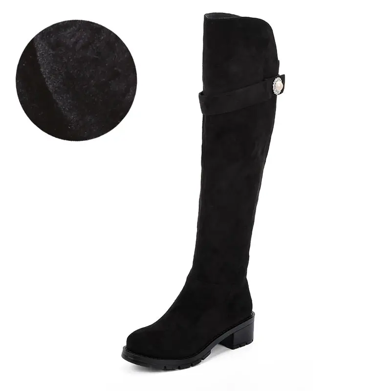 BLACK PLUSH ROYYNA/Новые дизайнерские пикантные женские зимние сапоги выше колена из флока Модные женские зимние сапоги до бедра модная женская обувь - Цвет: BLACK PLUSH