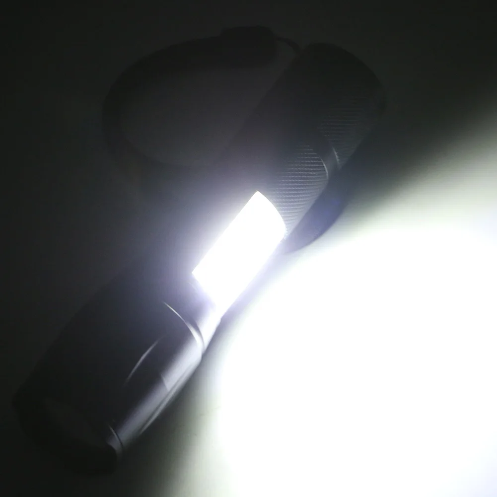 

4000LM Powerful LED flashlight side COB lamp design T6 Zoomable torch 4 light modes for 18650 battery + charger, for outdoor