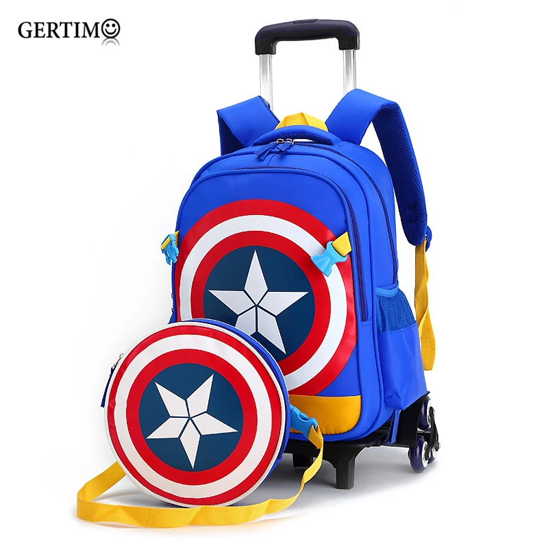 Детская тележка/рюкзак на 2- 6 колесиках для учеников начальной школы, рюкзак для книг для мальчиков и девочек, класс 1-4, с наплечными сумками