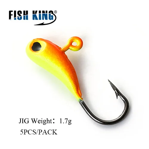 FISH KING 5 шт./pcak, приманки для подледной рыбалки, крючок с головой джига, 8 цветов, четыре комплекта, 1,2 г, 1,6 г, 1,7 г, мини-свинцовые зимние рыболовные снасти - Цвет: 102-1.7g-003