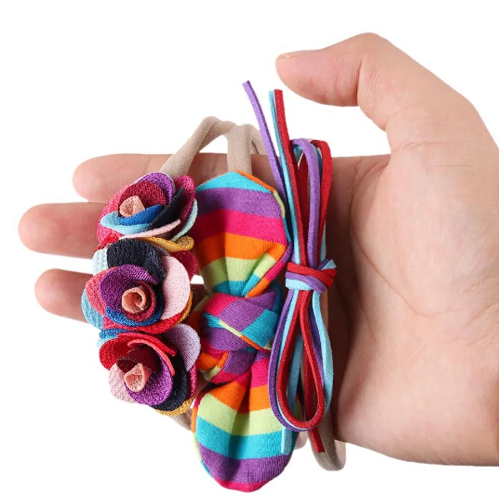 

3Pcs/Set Multi Colors Baby Girls Headband Soft Lovely Skinny Rabbit Ear Flower Bow Elastic Hair Band Head Band Headwear