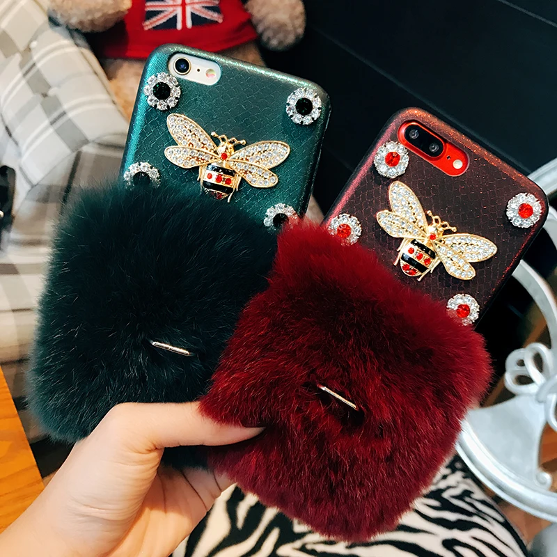 Роскошный мех кролика чехол для iPhone X XS MAX XR 6 6S 7 8Plus 11 Pro MAX Ring Bracket Stand Case Furry Shell TPU плюшевый чехол для телефона