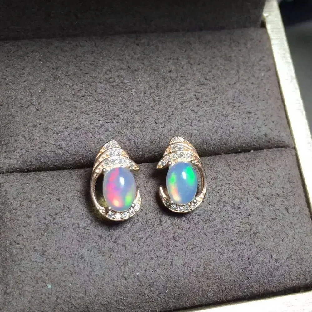 Женские серьги гвоздики из серебра 925 пробы с натуральным опалом|stud earrings|jewelry