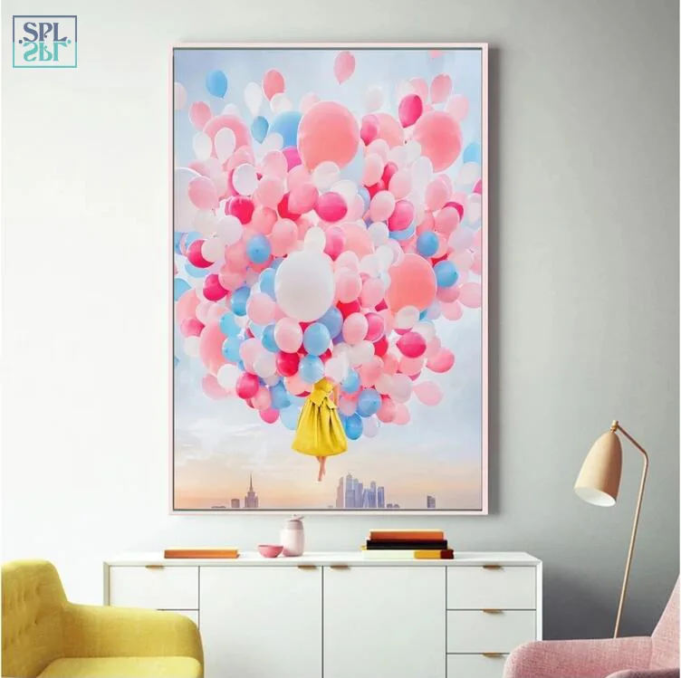 

SPLSPL Unframed Nordic Simplicity Decorative Painting Pink Balloon Cuadros Decoracion Dormitorio Canvas Print Wall Art Picture