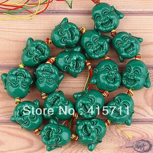

YH-B16 50pcs/lot 16mm Dark Green Resin Happy Buddha Beads Laughing Buddha Head Bead