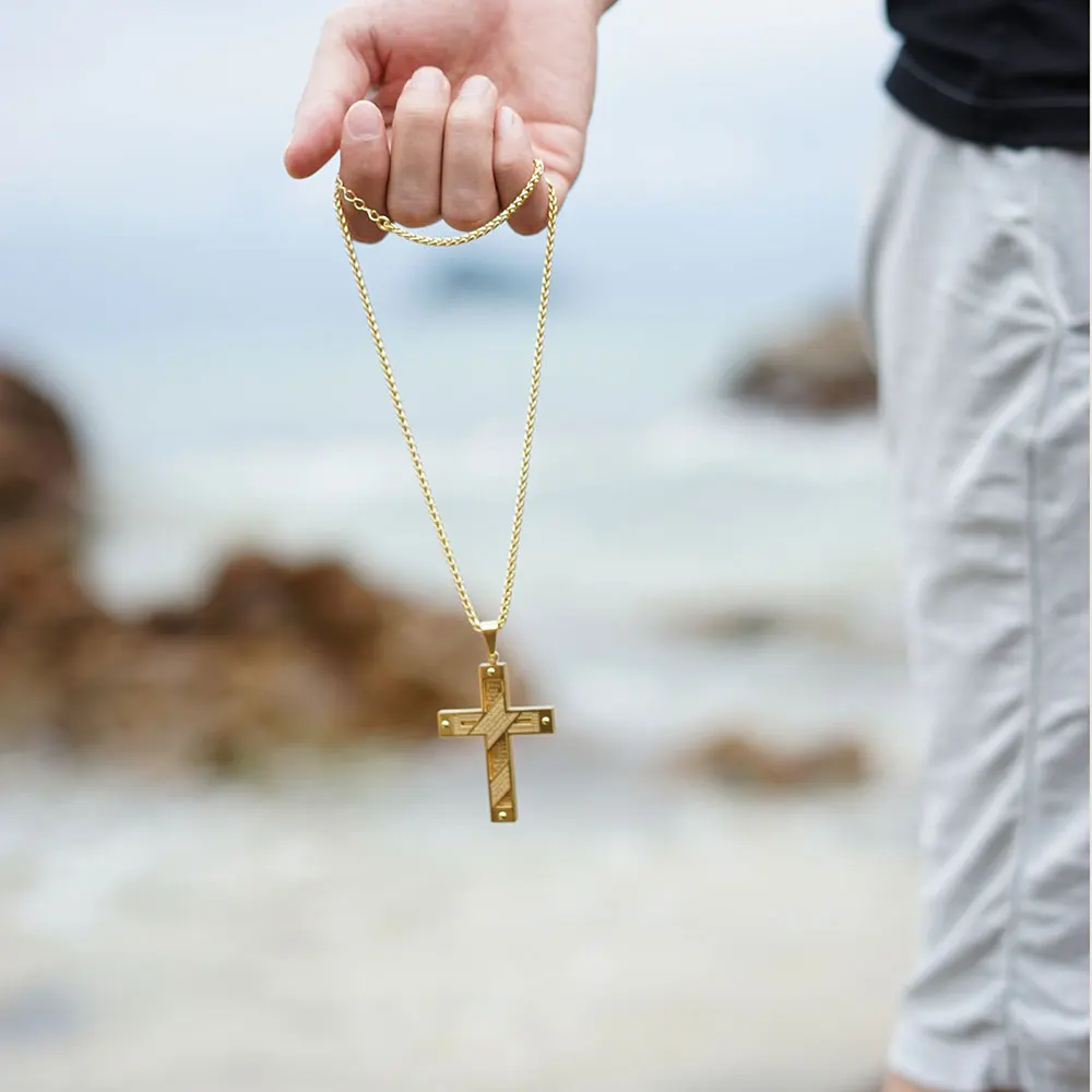 U7 Big Cross Necklace Gold Color Stainless Steel Trendy Pendant &amp Chain Christmas Gift For Men/Women Holy Bible Jewelry P815 | Украшения