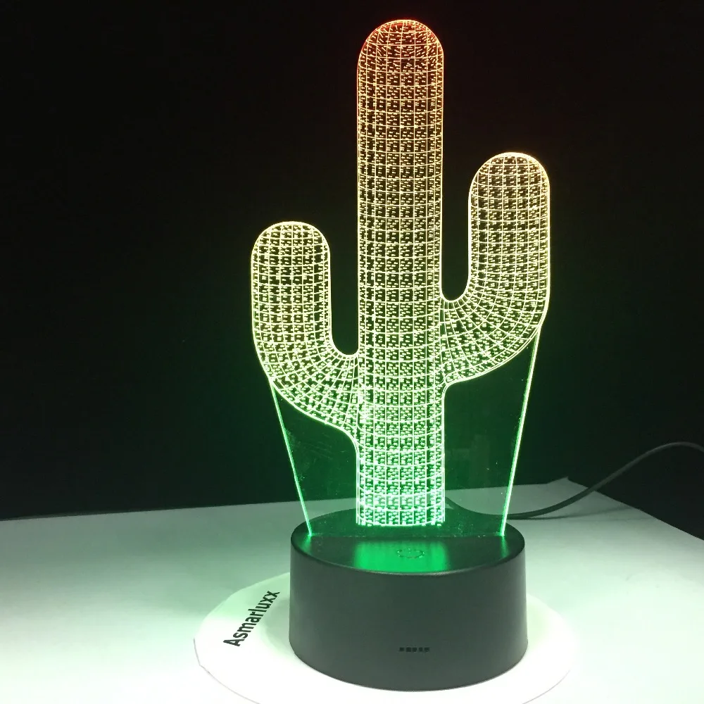Милый кактус Форма 3D Цвет светодиодный Ночной светильник 7 изменение Usb