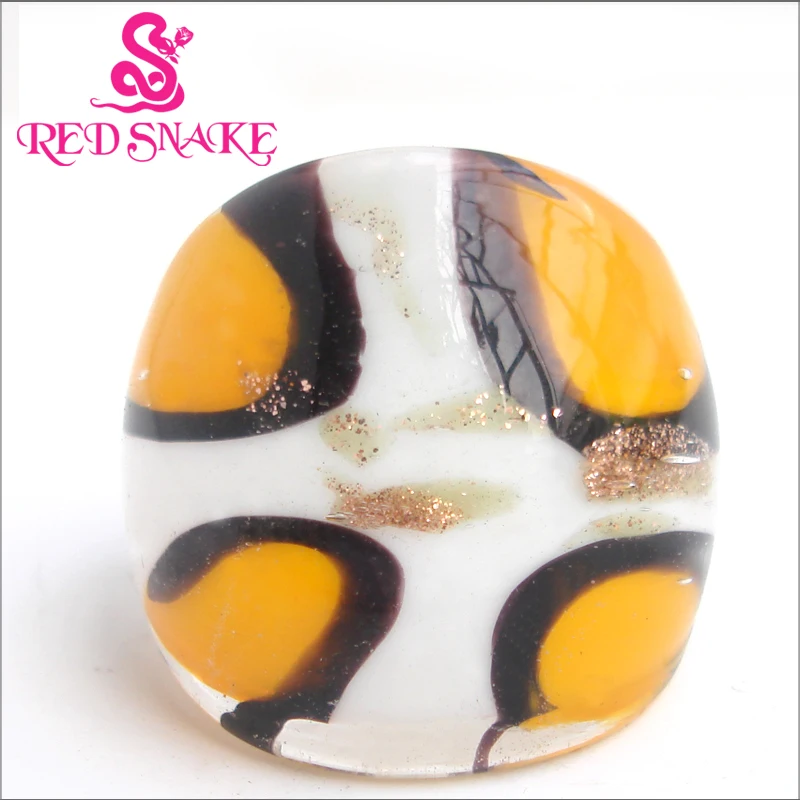 

RED SNAKE Fashion Ring Handmade white color and yellow with black line Murano Glass Rings