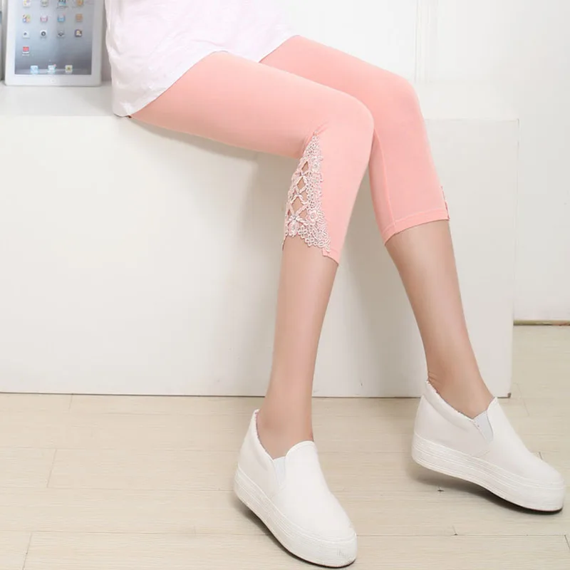 2017 Модные женские летние кружевные брюки облегающие Стрейчевые длиной 3/4