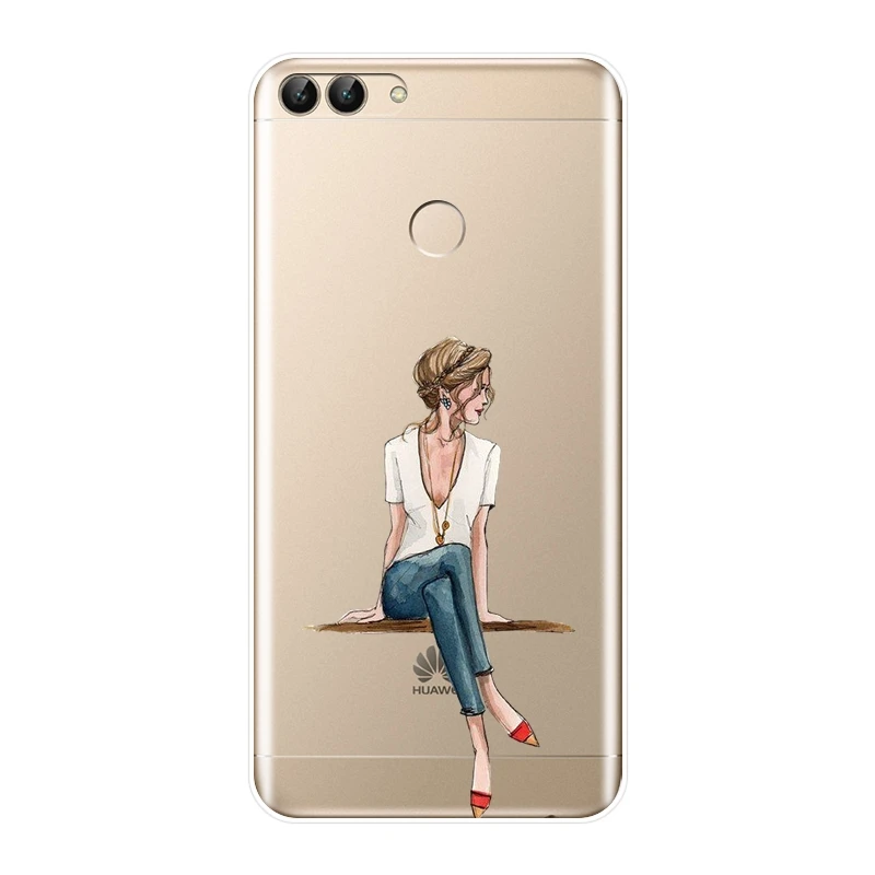 Мягкий чехол для телефона Huawei P8 P9 Lite Mini 2017 силиконовая Черная Женская задняя