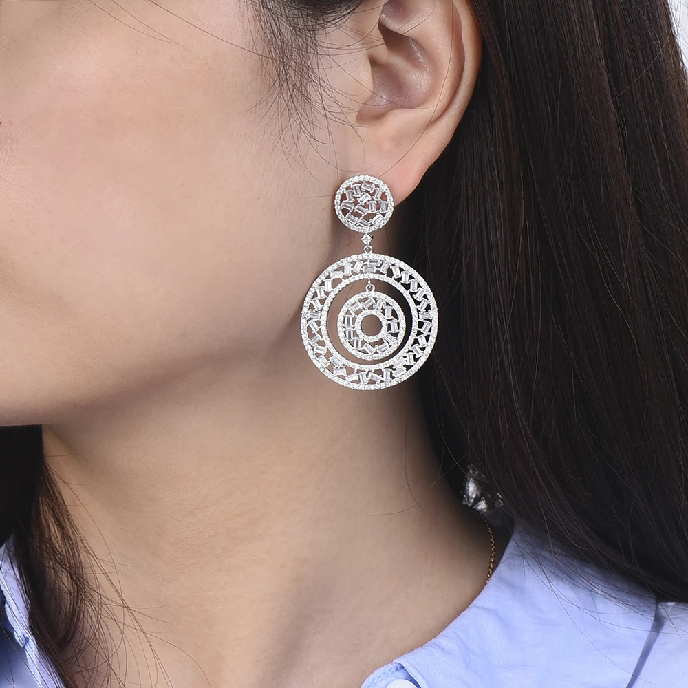 SisCathy 39*58 mm Fashion Big Circle Hollow Statement Earrings New Cubic Zirconisa Dangle Drop For Wedding Engagement | Украшения и