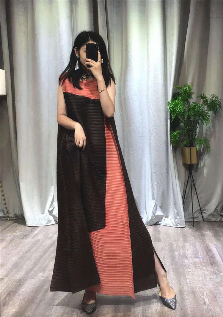 Miyake Fold/Новинка года; летнее платье высокого качества; шифоновое платье без рукавов со складками; платья больших размеров;
