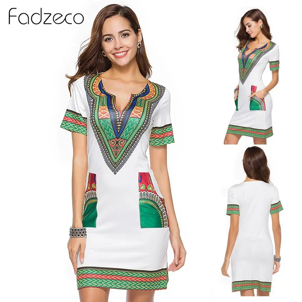 African Dresses for Women Dashiki V Neck Summer Shift Dress Vintage Printed Ethnic Style Mini Vestidos Clothes | Тематическая