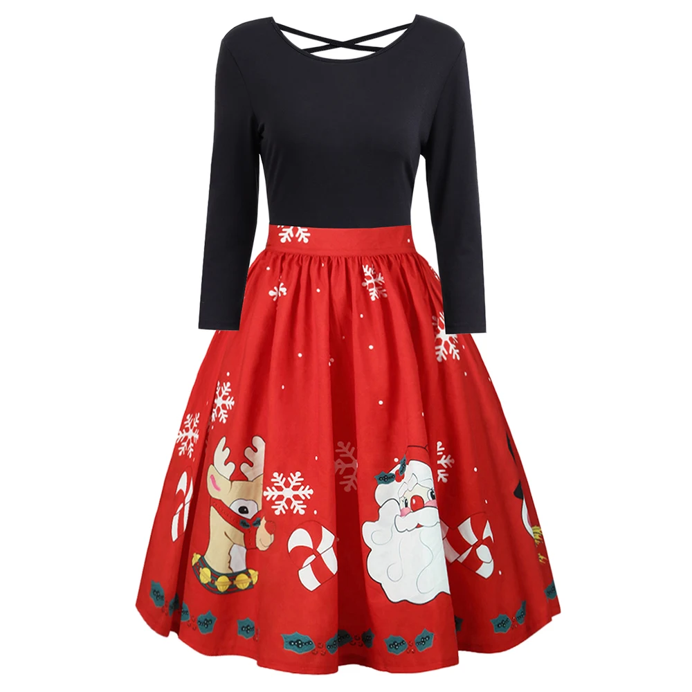 Wipalo Women Plus Size Christmas Party Dress Criss Cross Print Autumn Long Sleeves Midi Vestidos XL~5XL | Женская одежда
