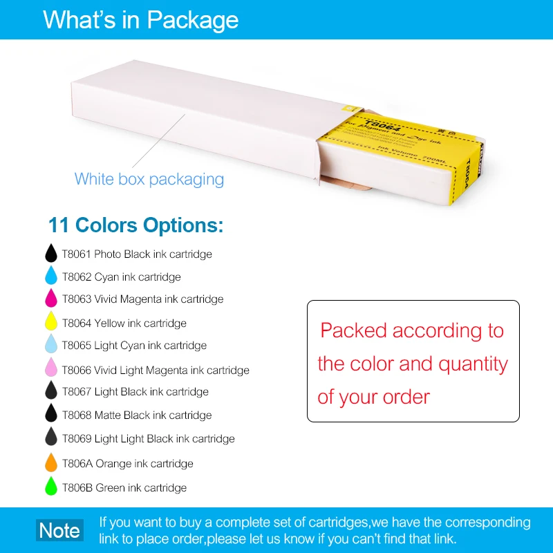 Картридж для принтера Epson SureColor P7080 P9080 T806A T806B заполненный пигментными чернилами (11