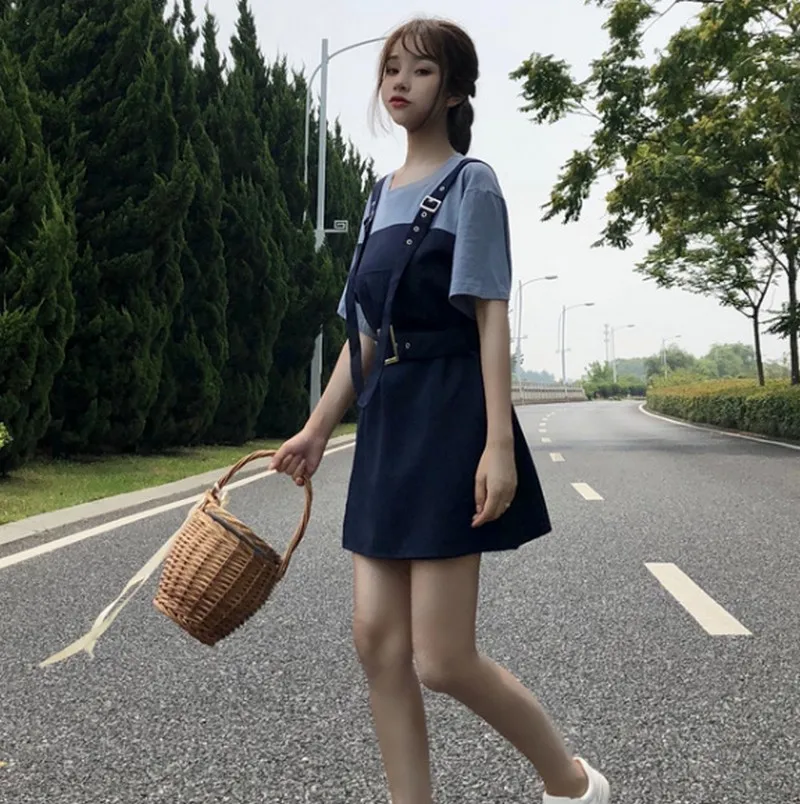 Корейский стиль шить поддельные из двух частей ремень женский студенческое