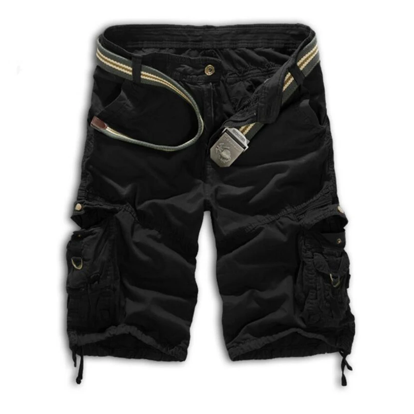 Men casual wear Cargo Pants Black Green Summer New Knee Length Solid Colors Loose trousers Multi pockets Male | Мужская одежда
