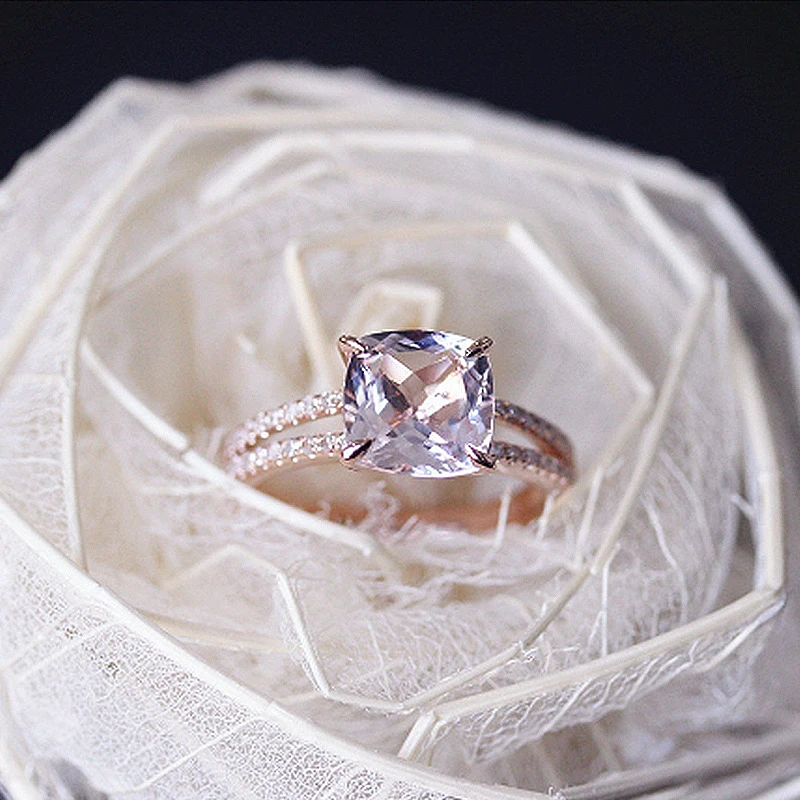 DUPUY 2018 New Fashion Hot Sale Double Shanks Morganite Ring Cushion Cut 8mm Engagement Jewelry For Women F0069MO | Украшения и