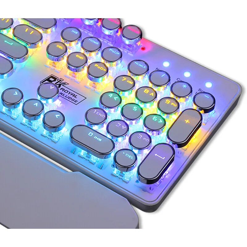 Gaming Backlit Mechanical Retro Punk Style Circle Round Key Cap Keyboard Letter Alphabet Glowing Illuminated 104 Keys USB Wired |