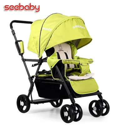 Seebaby Складная коляска для близнецов, двойная коляска, два сиденья, может стоять/сидеть, подходит для новорожденных и детей, коляска, нагрузка 130 кг - Цвет: A4