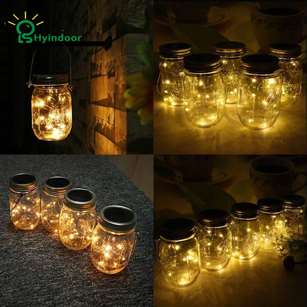 Hyindoor Solar Mason Jar Lid Lights 4 Упак. 10 светодиодных огнеупорных крышек для декора