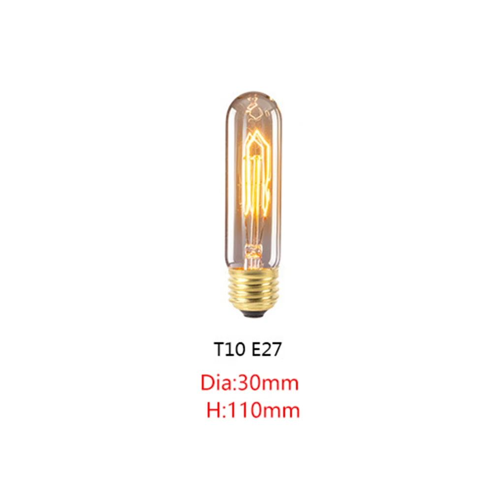 T10 E27 Bulb E27 ретро лампы Эдисона 220 В 40 Вт ST64 G95 T10 ампулы Винтаж лампа Эдисона лампа накаливания Светильник лампы арт-деко - Цвет: T10 E27 Bulb