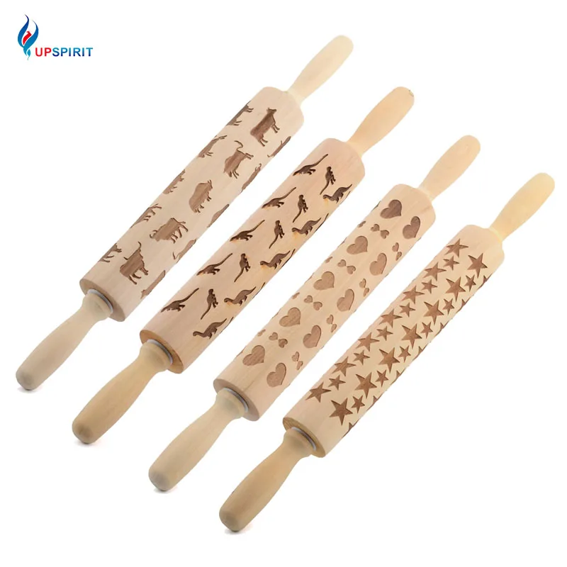 

Upspirit Wooden Christmas Cookie Rolling Pin Fondant Cake Tool Dumpling Dough Biscuit Roller For Kitchen Baking Pastry Tools