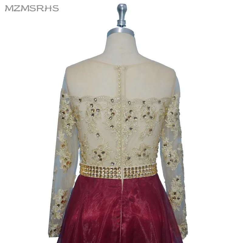 Элегантное вечернее платье с длинным рукавом золотистые Аппликации Украшенные