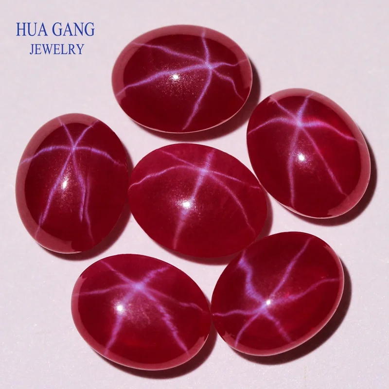 

Oval Shape Synthetic Red Star Corundum Stone Cabochon Double Face Beads For Jewelry Making DIY Gems Stones Size 7x9mm 8x10mm