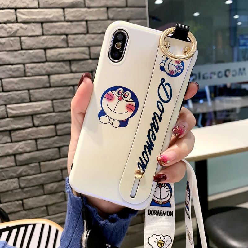 Мягкий чехол с ремешком на запястье для iphone XR XS max X Doraemon iPhone 8plus 7 7plus 6 6S 6p милый