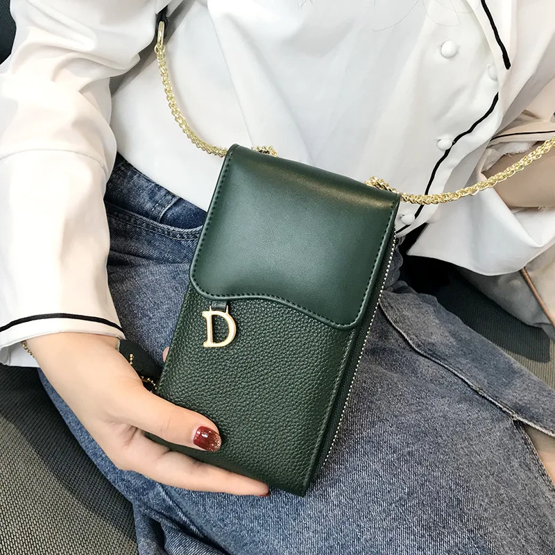 Зеленый CICICUFF Genuine Leather Women Mobile Phone Bags Fashion Small Purse Female Chain Buckle Mini Shoulder Messenger Bag for IPhone - Цвет: Зеленый