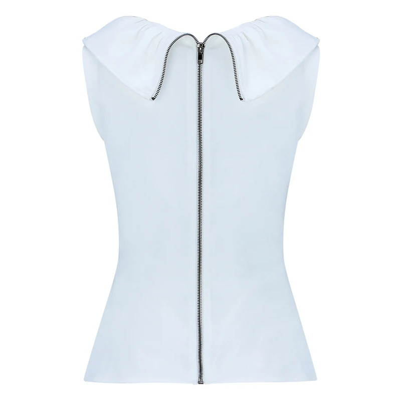 

INDRESSME 2019 Summer New Collections Ruffles Neckline Sleeveless Solid Casusal Fashion Women Party Office Lady Tops Back Zipper