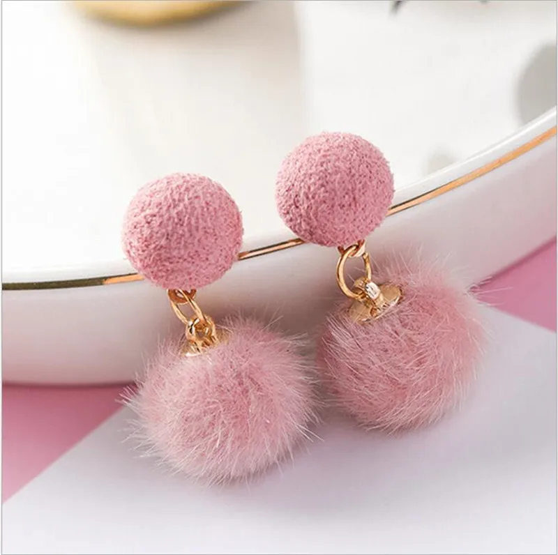 Korean cute fresh girl hearts buttons hair balls earrings geometric B | Украшения и аксессуары