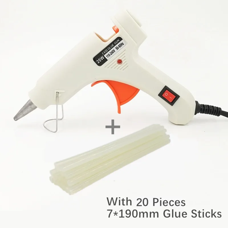 20pcs Glue Sticks WH Onnfang горячего расплава клея пушка 20 Вт с 20/комплект из 3 предметов 7 мм* 190 миллиметровый клей-карандаш промышленный мини Пистолеты термо Электрический тепла Температура инструменты - Цвет: 20pcs Glue Sticks WH