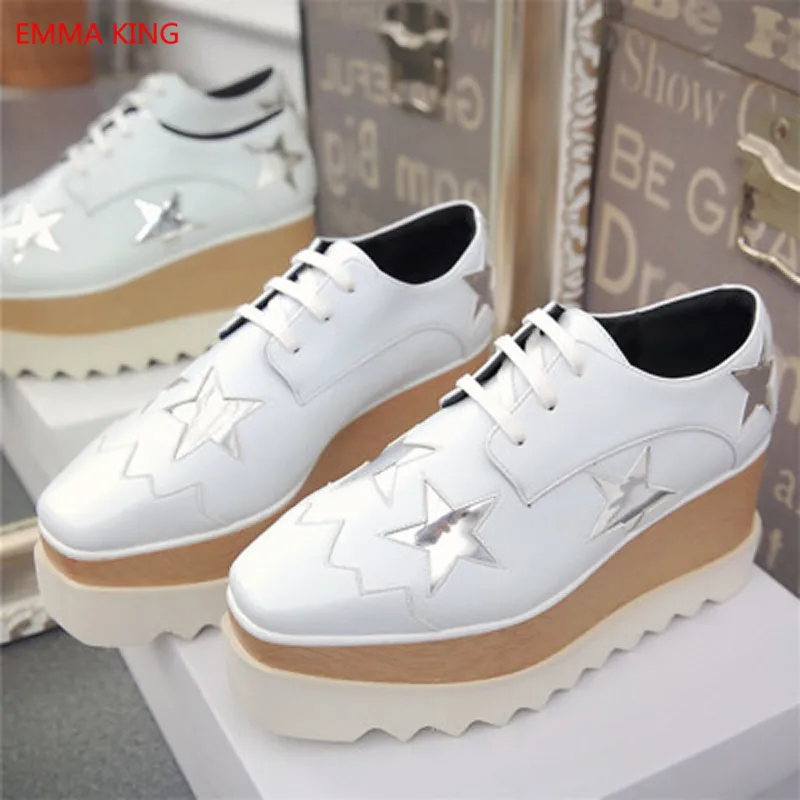 

New Stars Lace Up Sneakers Women Platform Square Toe Thick Bottom Wedge Ladies Trainers Causal Rihanna Creepers Shoes Woman 2020