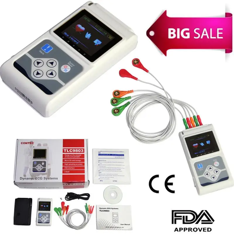 CE approved TLC9803 Handheld 3 Channel ECG/EKG Holter Recorder Monitor System Software
