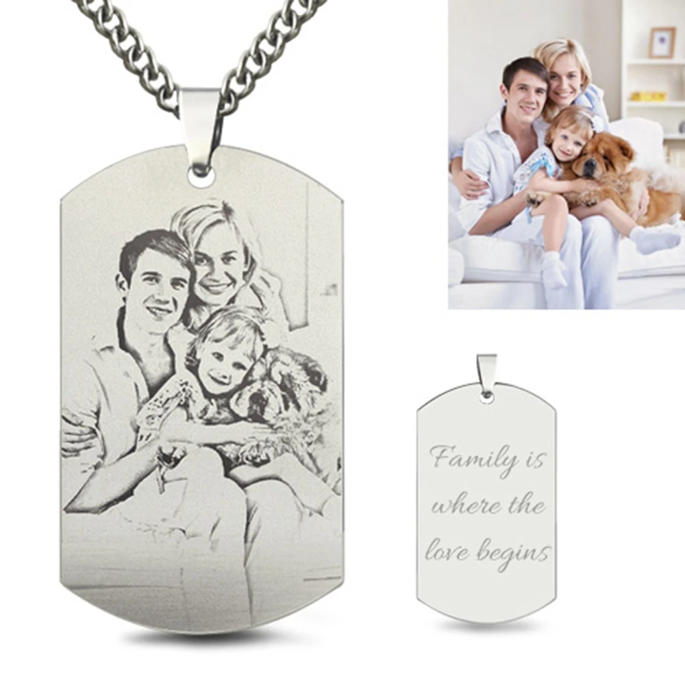 

Sweey Dropshipping Engravable Necklace Jewelry Titanium Steel Engraved Family Photo Necklace for Fathers Personalized Necklace