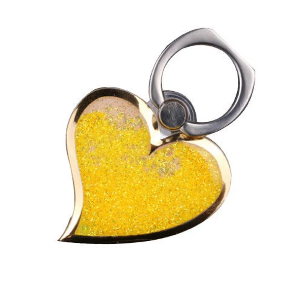 Yellow Bling Любовь Сердце Кольцо держатель блеск зыбучие пески для чехол для телефона крышка в форме сердца 360 градусов палец мобильный телефон стенд попсокет для телефона на телефон - Цвет: Yellow