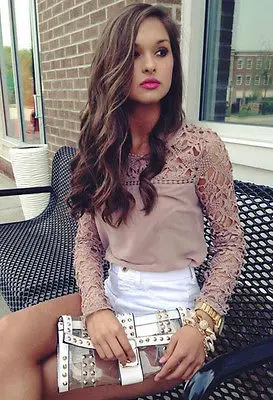 2018 Blouse Women Formal Top Sexy Lace Blusas Crochet Embroidery Tops Long Sleeve Blouses Shirt Casual Loose Shirts