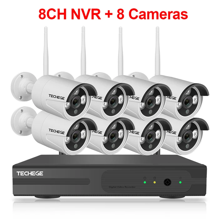 Techege 8CH 1080P NVR аудио комплект видеонаблюдения подключи и играй 8 шт. 2MP HD Беспроводная Водонепроницаемая система видеонаблюдения ночного видения - Цвет: 8CH NVR with 8camera